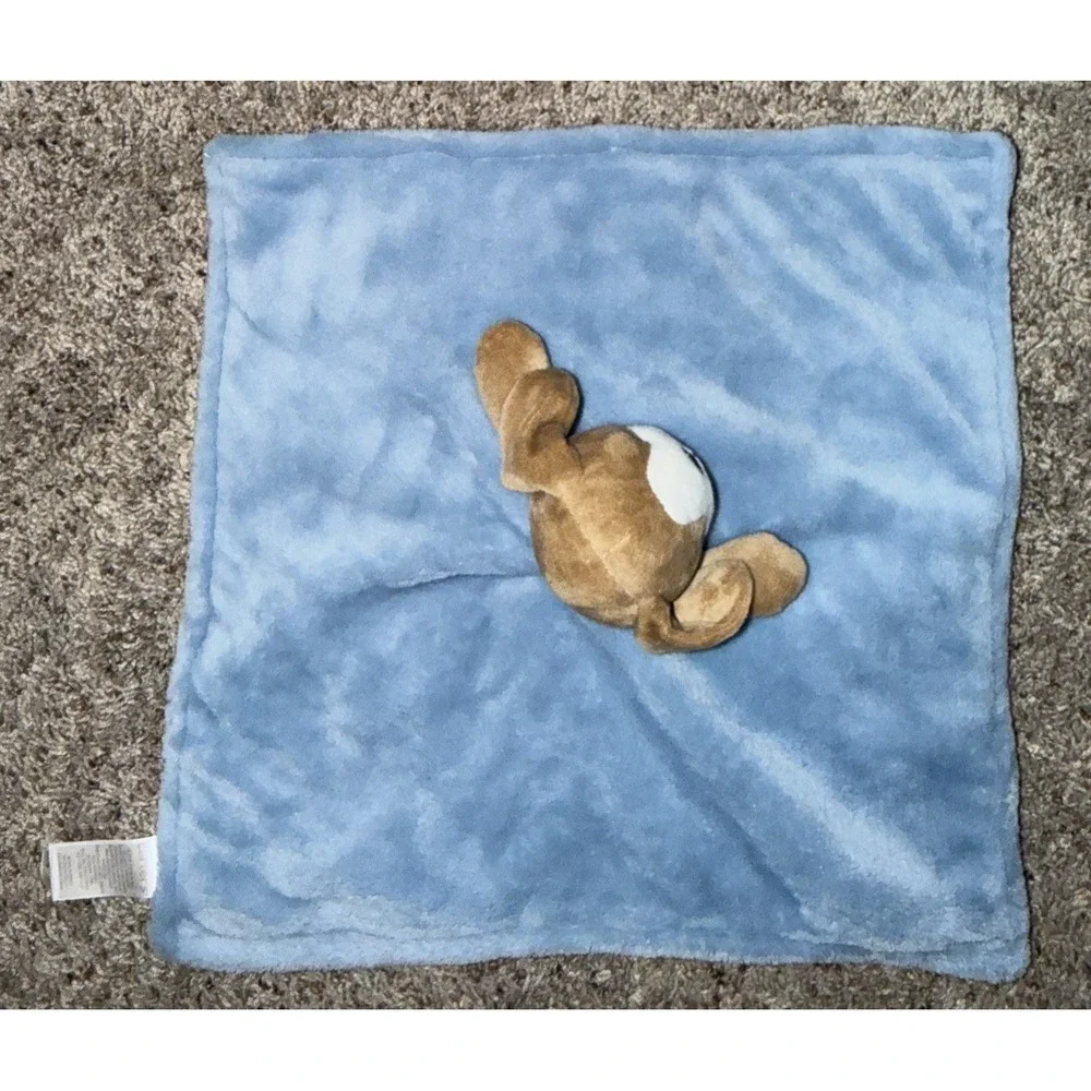 Carter's Brown‎ Puppy Dog Blue Security Blanket Super Soft Plush Baby Lovey EUC